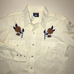 Cream Western Embroidered Dress Shirt